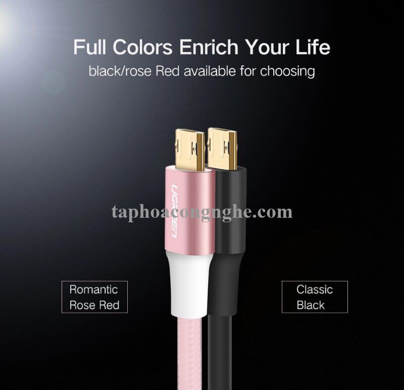 Ugreen 30850 0.5M màu Đen Cáp sạc truyền dữ liệu USB 2.0 sang MICRO USB dây bọc nhựa PVC US223 30030850